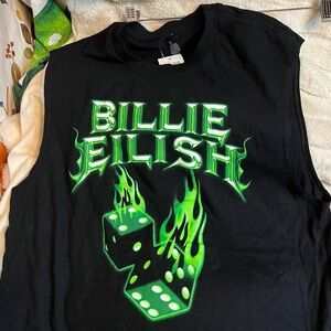 NWT Hot Topic Billie Eilish M Black Green Flaming Dice Concert Music Muscle Tee